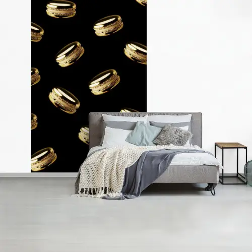 Macarons - Patroon - Goud - Zwart fotobehang vinyl groot -slaapkamer
