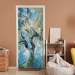 Amandelbloesem boom - Blauw - Abstract deurposter klein -sfeer1