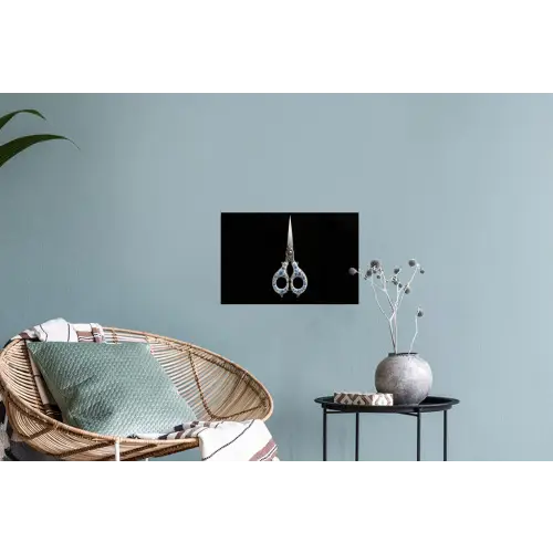 Schaar - Delfts blauw - Zwart Muursticker klein -plant