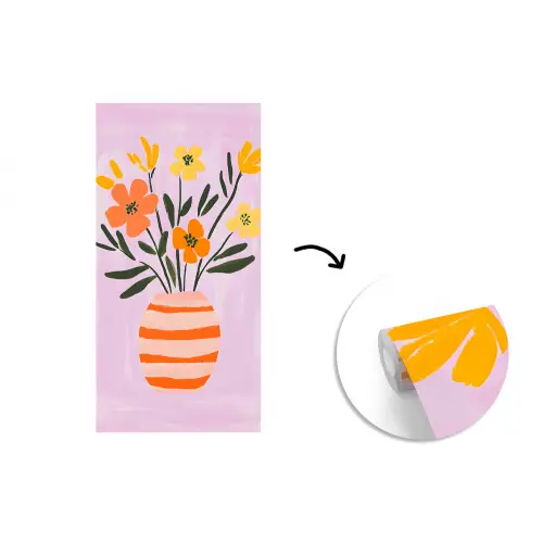 Vaas - Gestreept - Bloemen - Oranje fotobehang vinyl groot -3d