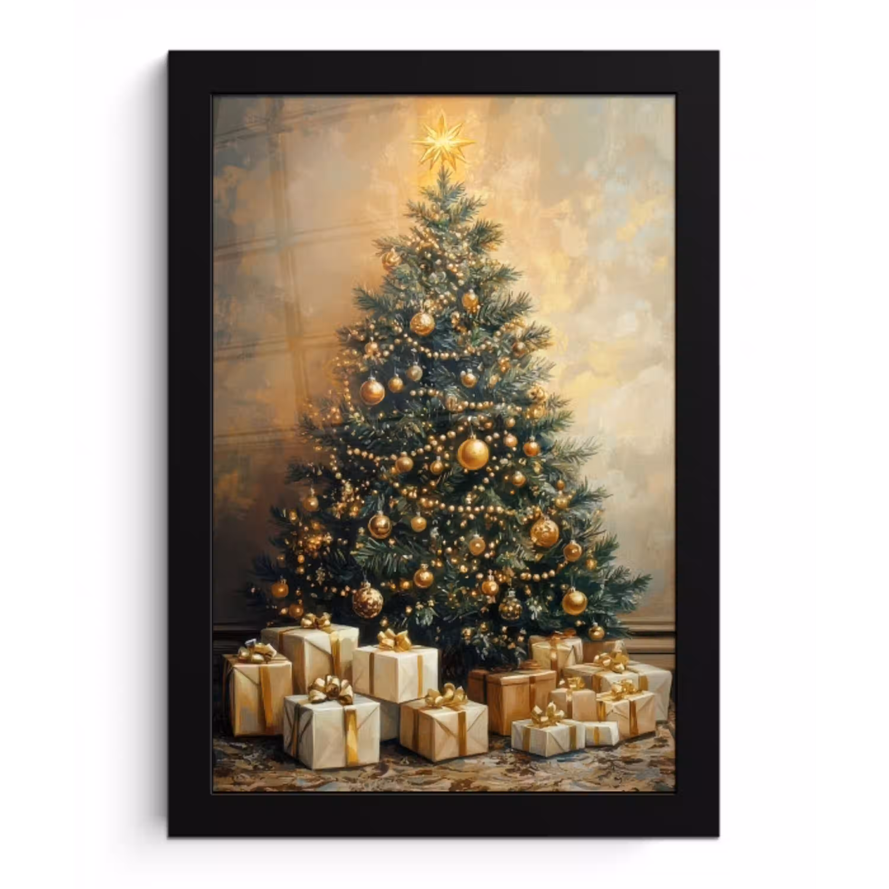 Kerstboom - Cadeaus - Goud fotolijst zwart zonder passe partout klein -3d