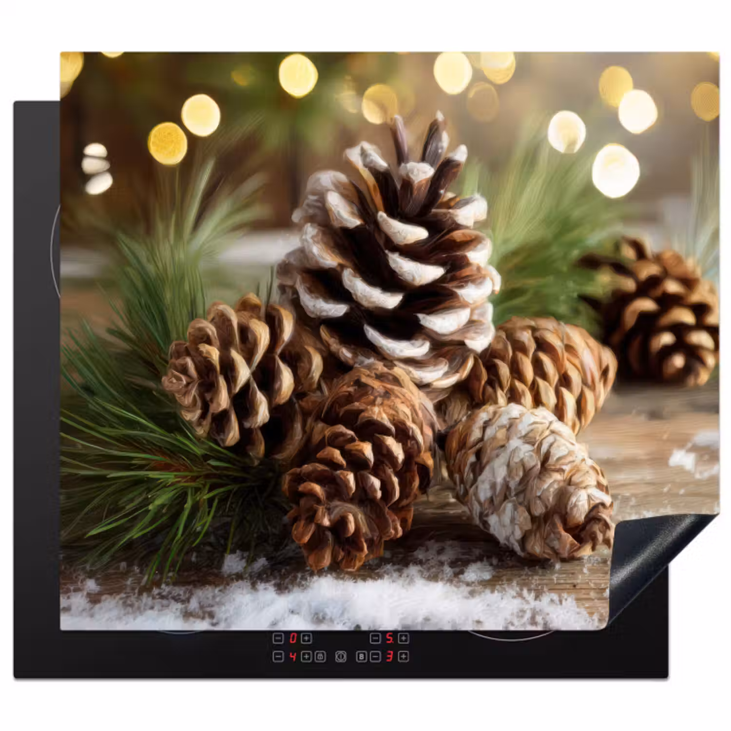 Inductie beschermer - Dennenappels - Kerstsfeer - Bruin - Groen