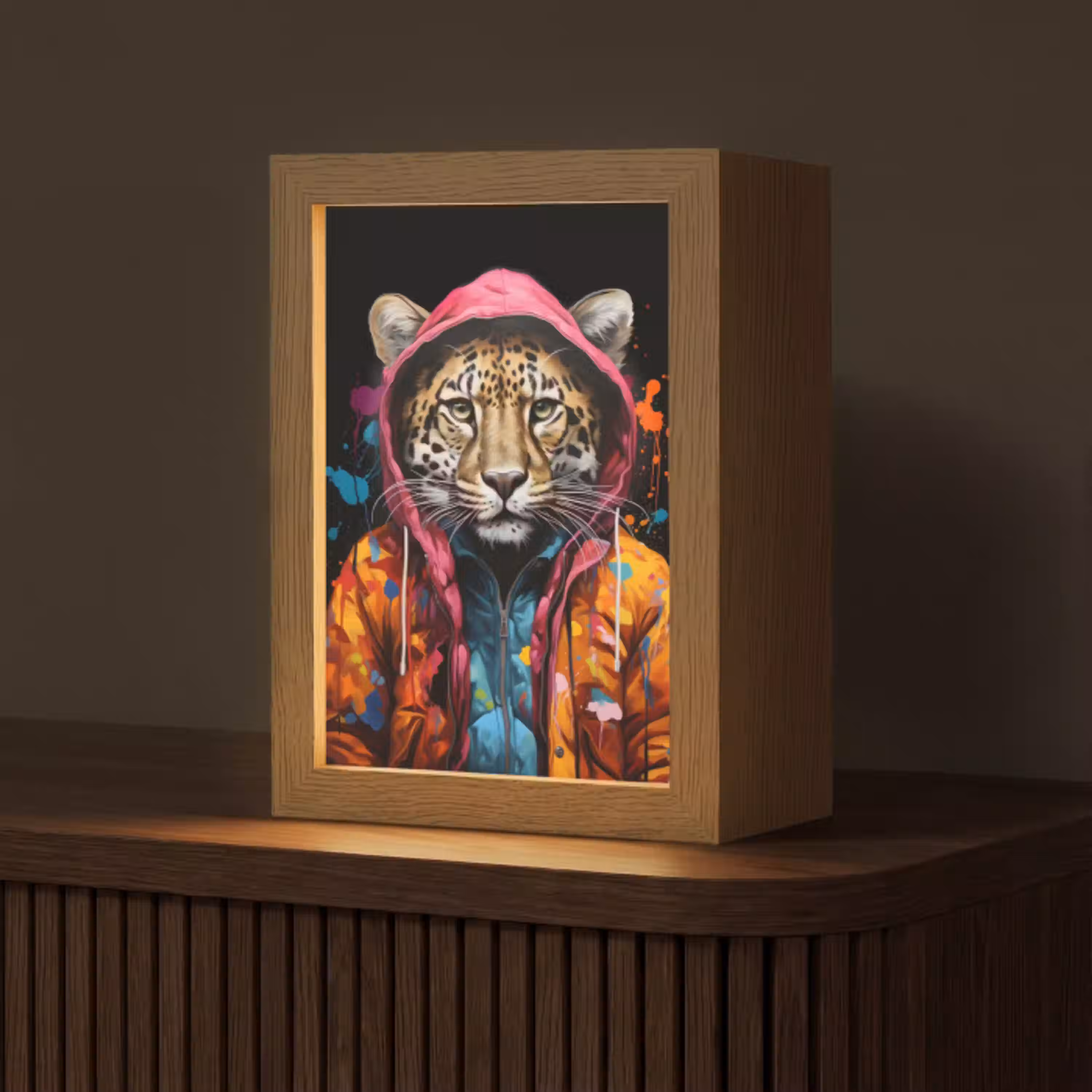 Graffiti - Luipaard - Zwart - Jas Light Box met kabel (Tafellamp) klein -z3d_website
