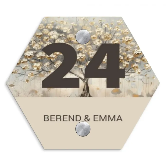 Bloesem - Klassiek Naambord Hexagon klein -3d