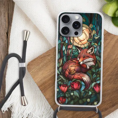 Vos - Mozaïek - Bos - Maan Hoesje iPhone 16 Pro Max met koord klein -sfeer4