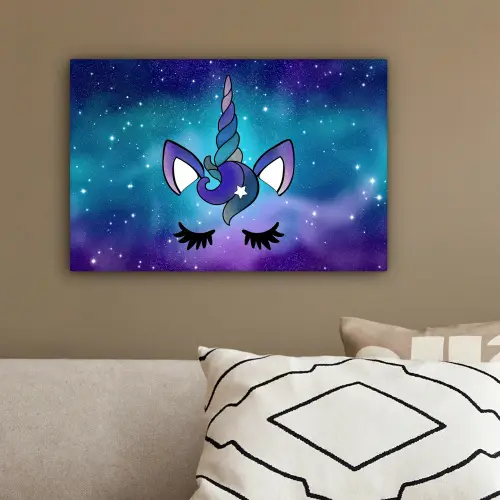 Eenhoorn - Sterrenhemel - Ster - Blauw canvas 2cm klein -sfeer3