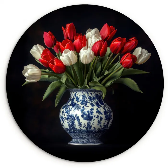 Rode - Bloemen - Tulpen - Vaas Wandcirkel plexiglas klein -3d