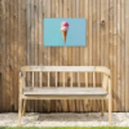 Bolletjes - Schepijs - Hoorntje - Blauw Tuinposter op houten frame 2 cm dik klein -sfeer4