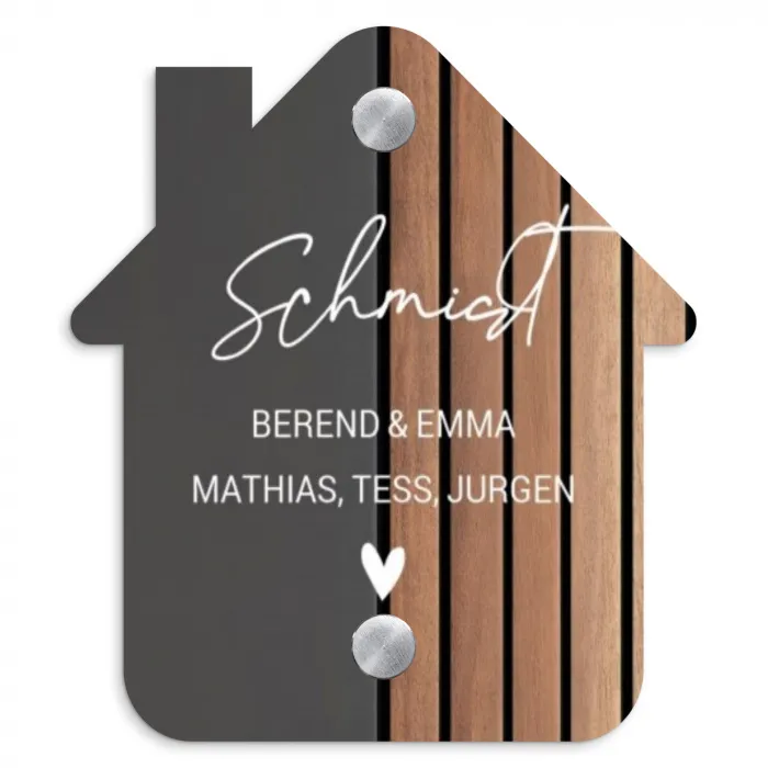 Hout en antraciet - Sierlijk Naambord Huisje klein -3d