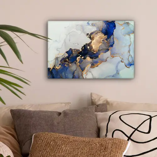Marmer - Blauw - Goud canvas 2cm klein -sfeer1