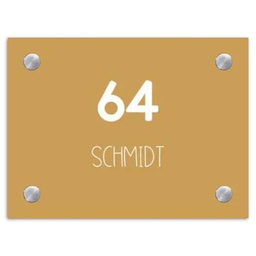 Mosterdgeel - Modern Naambord Rechthoek middel -3d
