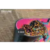 Luipaard - Roze - Oranje - Blauw - Verf Placemat vinyl groot -closeup