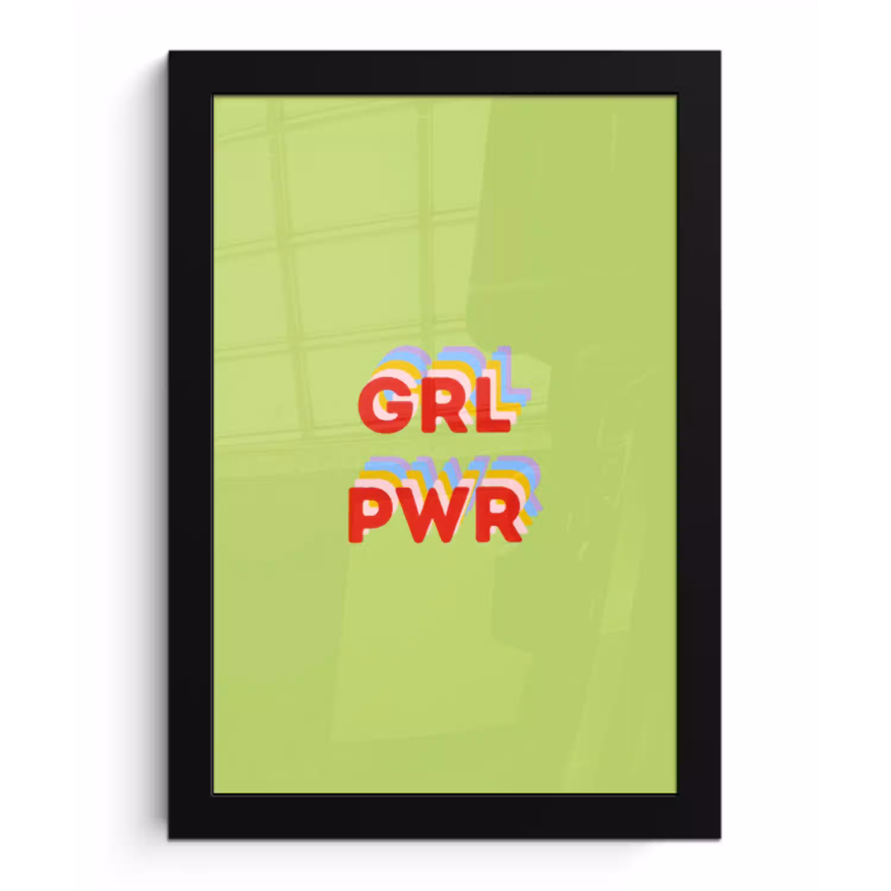 Grl pwr - Groen - Rood - 3D fotolijst zwart zonder passe partout klein -3d