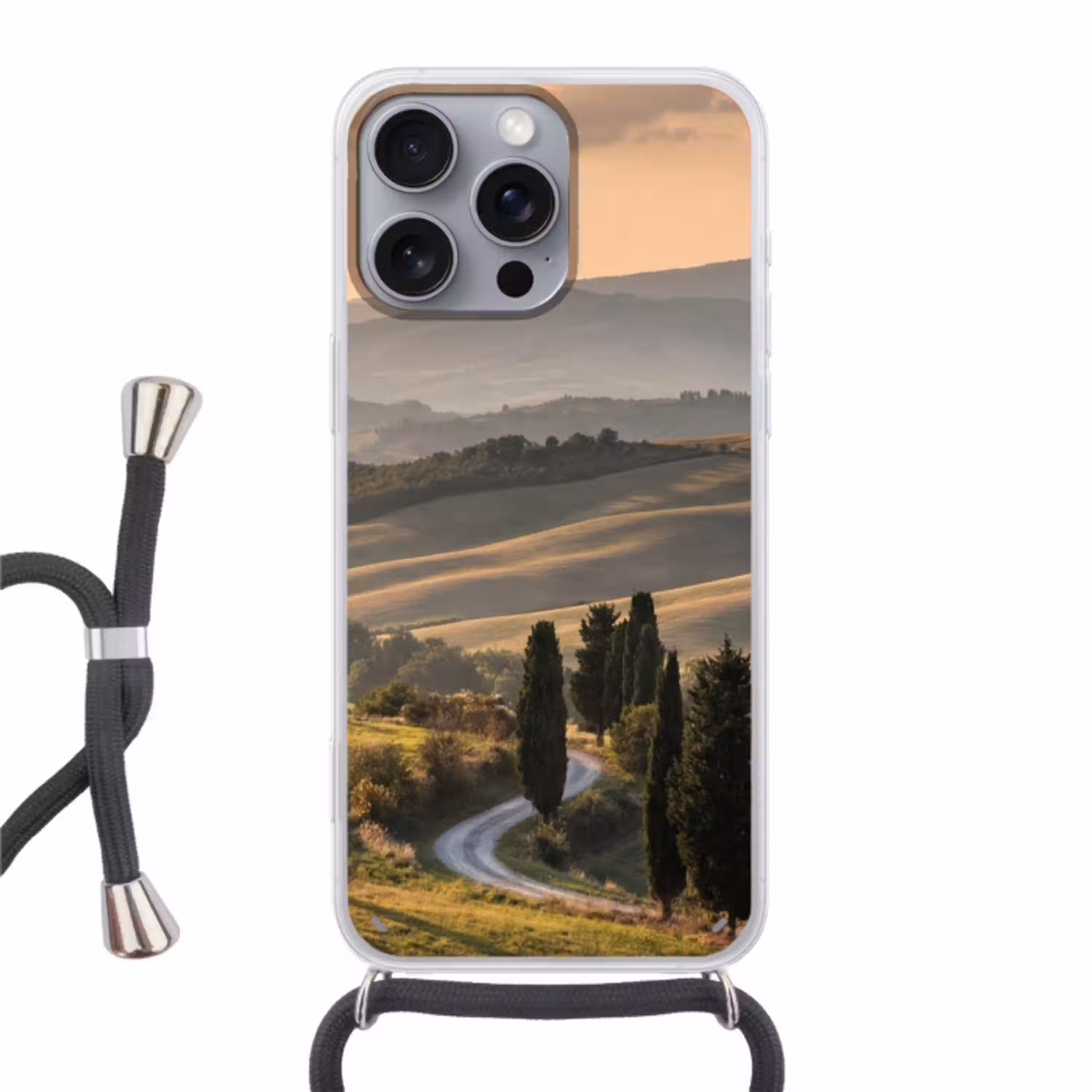 Toscaans - Landschap - Heuvels Hoesje iPhone 16 Pro Max met koord klein -3d