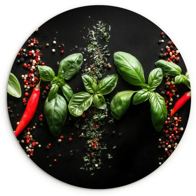 Muurcirkel - Chilipepers - Basilicum - Blaadjes - Rood