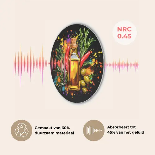 Olijfolie - Graffiti - Peper - Olijven - Modern Akoestische PET Vilt - Rond klein -USP_NL