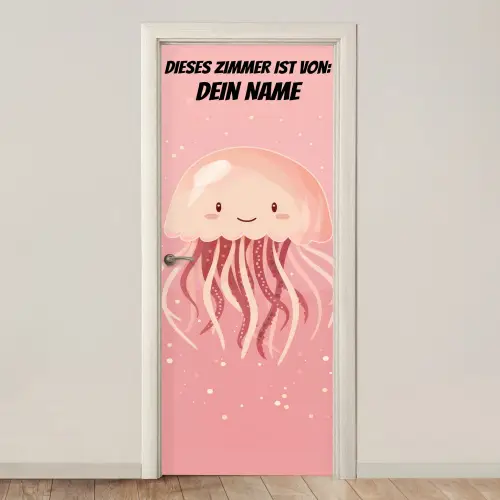 Niedliche Qualle auf rosa Hintergrund. deurposter klein -3d_beige
