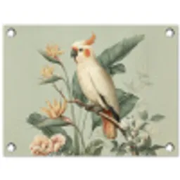 Gele kuifkaketoe - paradijsvogelbloemen - Groen tuinposter los doek klein -3d