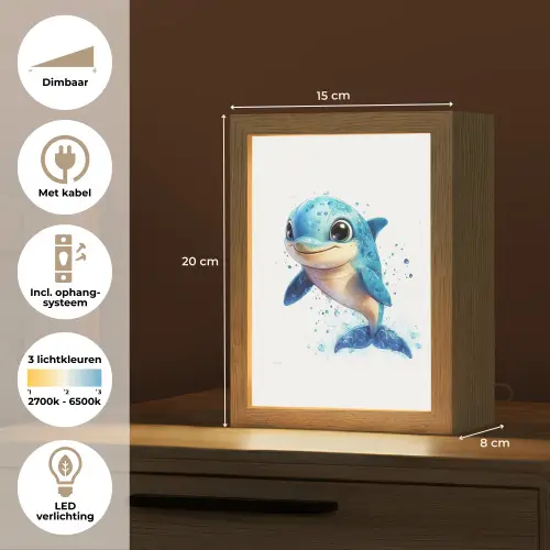 Dolfijn - Blauw - Water - Druppels Light Box met kabel klein -USP_NL