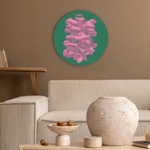 Abstract - Pink - Lijnen - Groen Akoestische PET Vilt - Rond klein -sfeer1