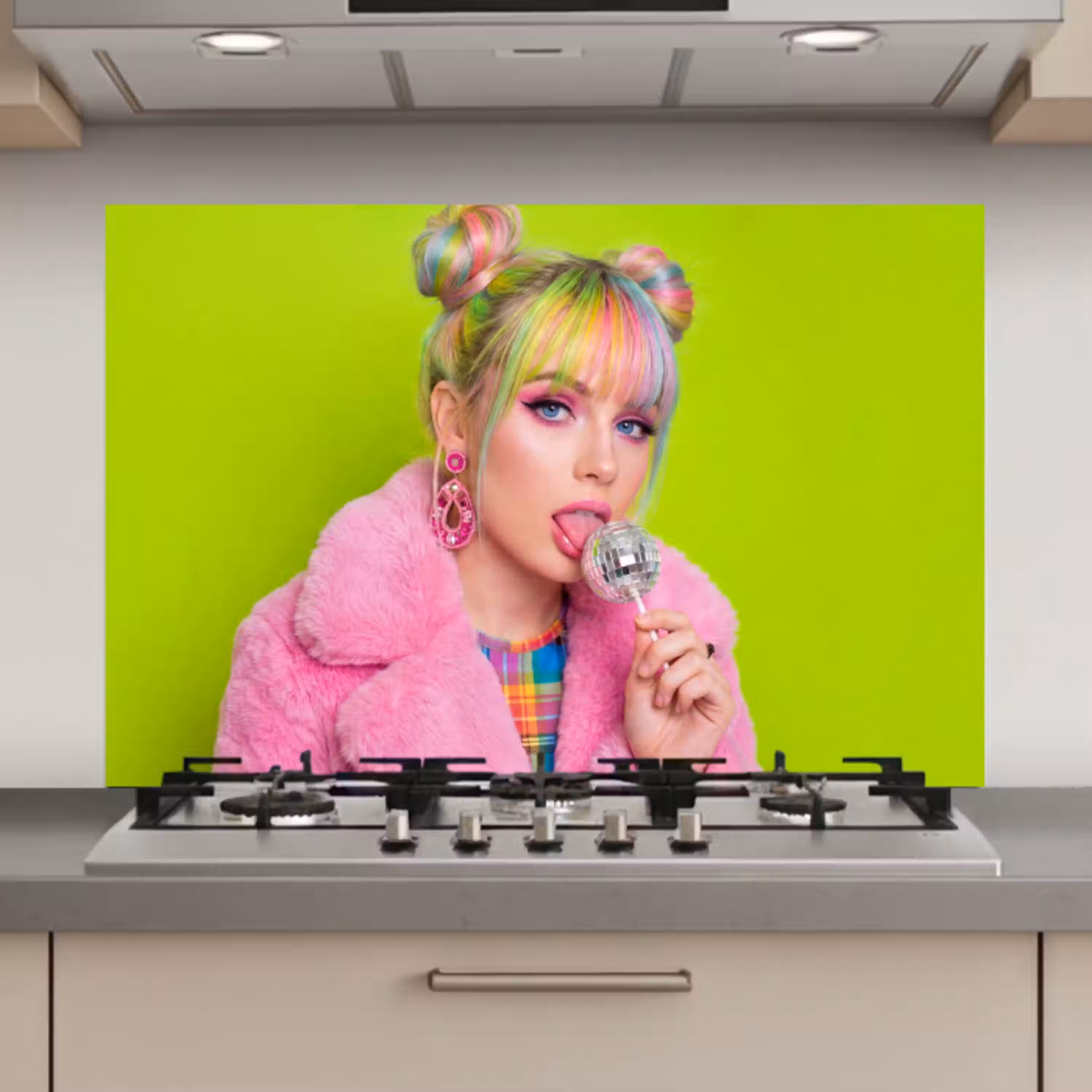 Vrouw - Kleurrijk haar - Pop art - Modern - Levendig keuken achterwand spatscherm klein -3d_website