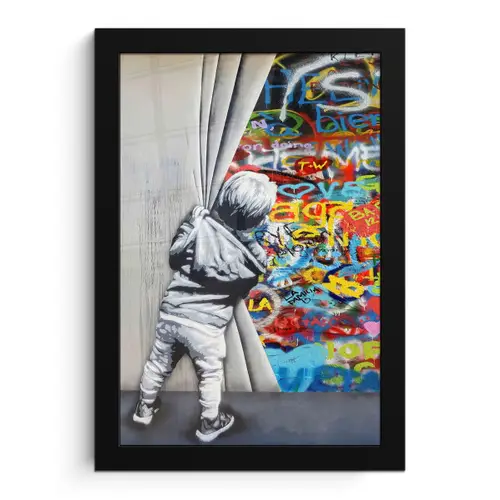 Graffiti - Illusie - Jongen - Street art fotolijst zwart zonder passe partout klein -3d