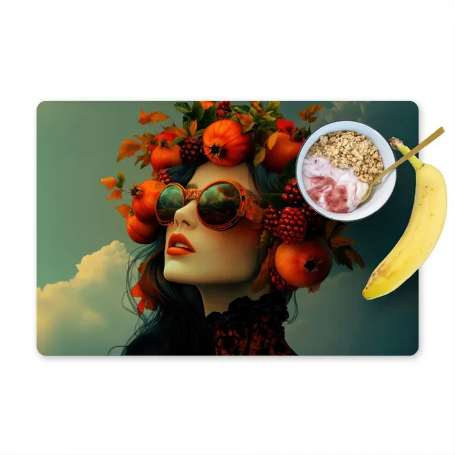 Vrouw - Granaatappel - Herfst - Zonnebril Placemat vinyl groot -zzzproduct_Kitchenyeah-website