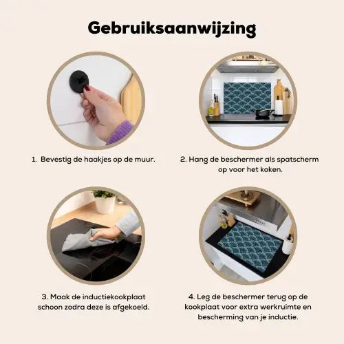 Patroon - Ginkgoblad - Blauw Inductie beschemer met haakjes klein 777 -ky-gebruik-nl