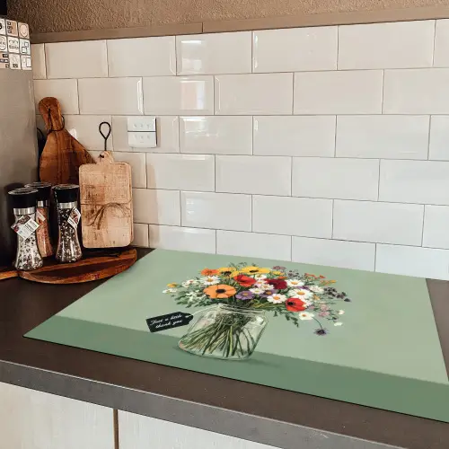 Bloemen - Vaas - Kaartje Inductie beschermer vinyl 3mm klein -sfeer3