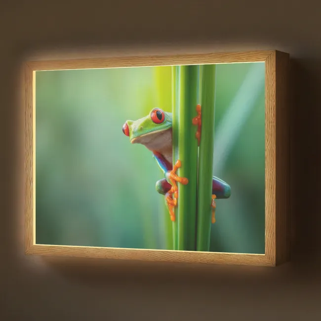 Lightbox - Wandlamp - Groene kikker - Nieuwsgierig - Gras