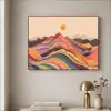 Zon - Kleurrijk landschap - Bergen Textielframe zwart klein -sfeer2