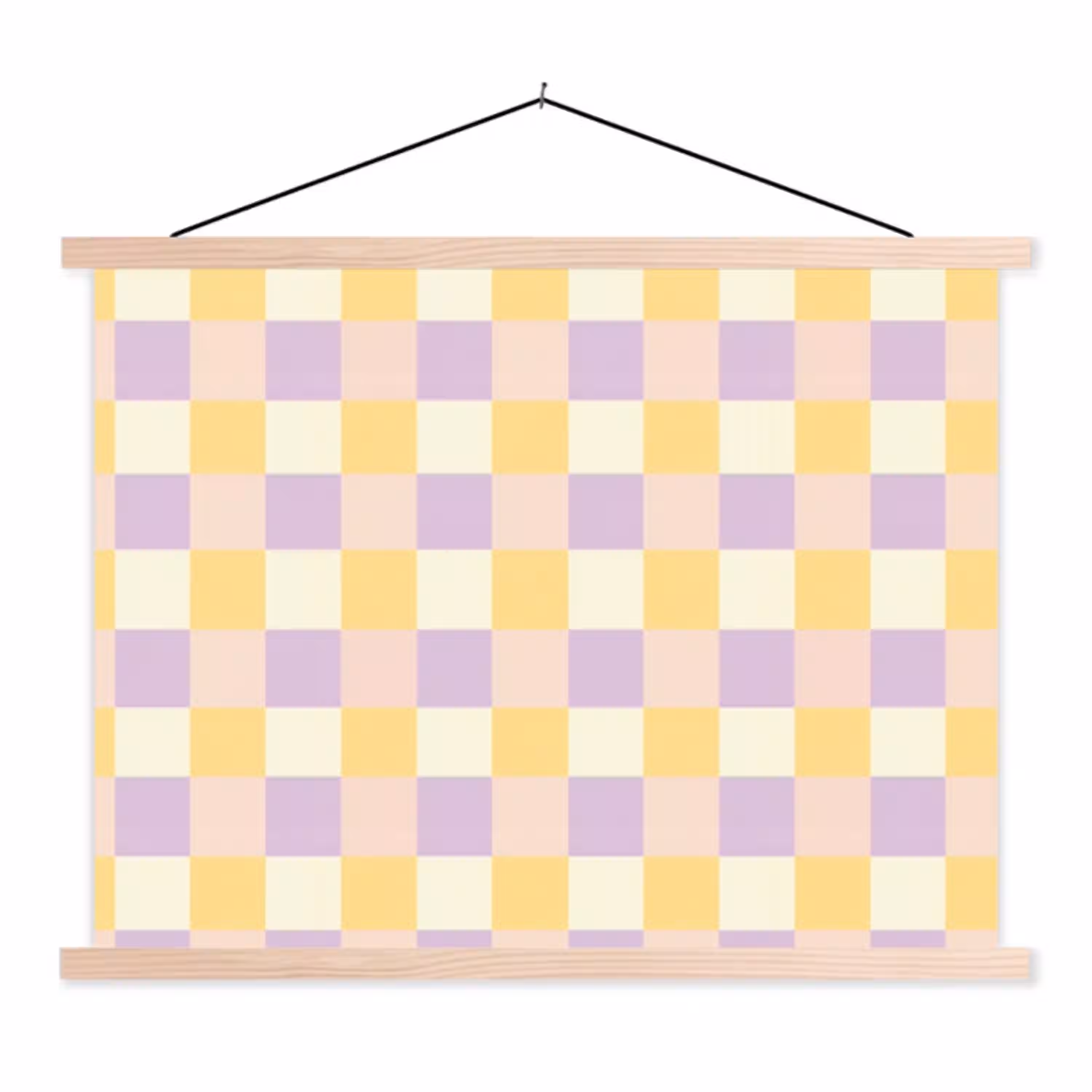 Blokjes - Lila - Geel textielposter latten blank klein 122 -3d