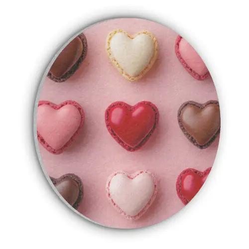 Macarons - Hartjes - Kleurrijk - Roze Akoestische PET Vilt - Rond klein -3d