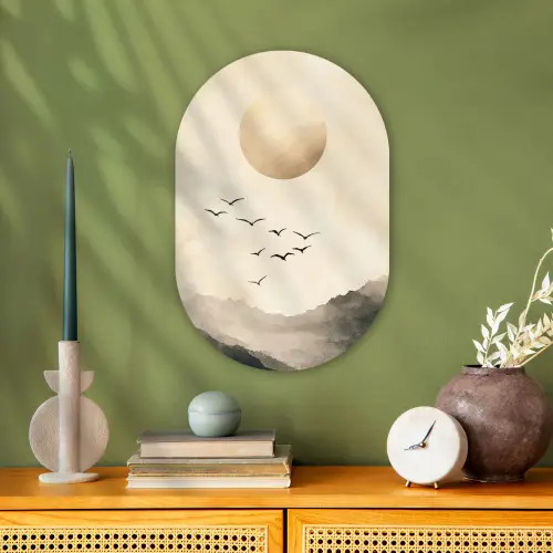 Landschap - Japandi - vogel Wandcirkel Ovaal Forex klein -sfeer2