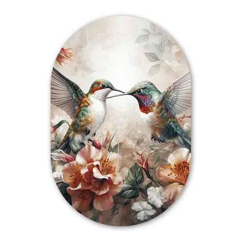 Kolibrie - Vogels - Bloemen - Natuur Wandcirkel Ovaal Forex klein -3d