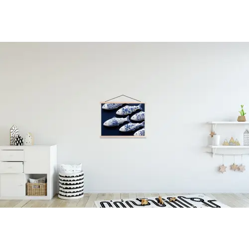 Vissen - Delfts - Blauw - Keramiek textielposter latten blank klein -kinderkamer