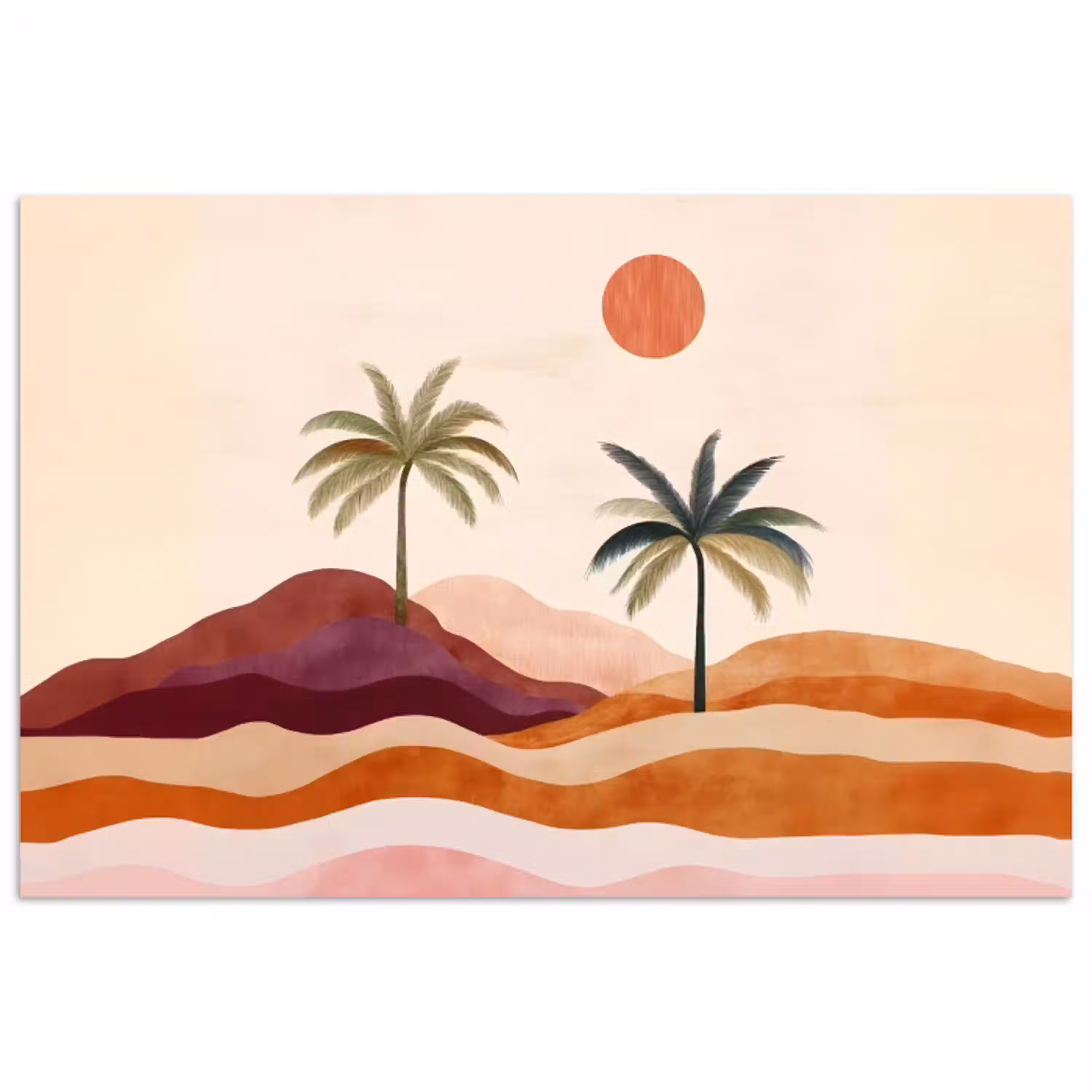 Palmbomen - Abstract - Zon - Heuvels poster papier klein -3d