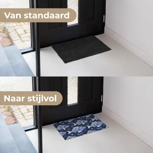 Vissen - Bloemen - Blauw Deurmat klein 898 -voor-na_NL