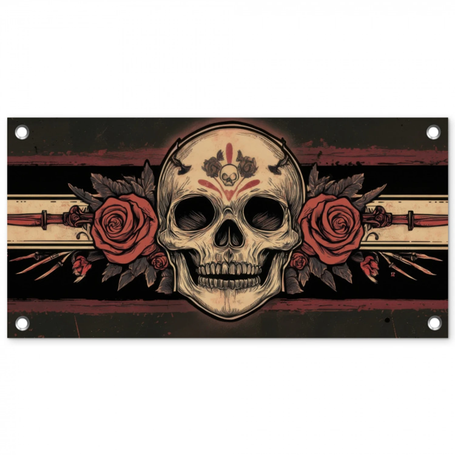 Schedel - Rozen - Gotisch tuinposter los doek klein -3d