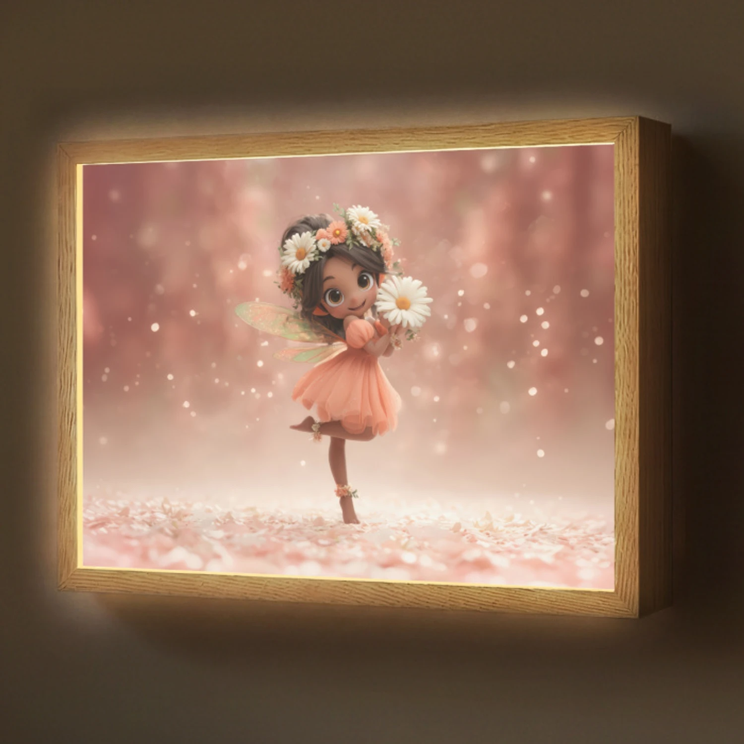Bloemenfee - Roze - Meisje Light Box met batterij (Wandlamp) middel -z3d_website