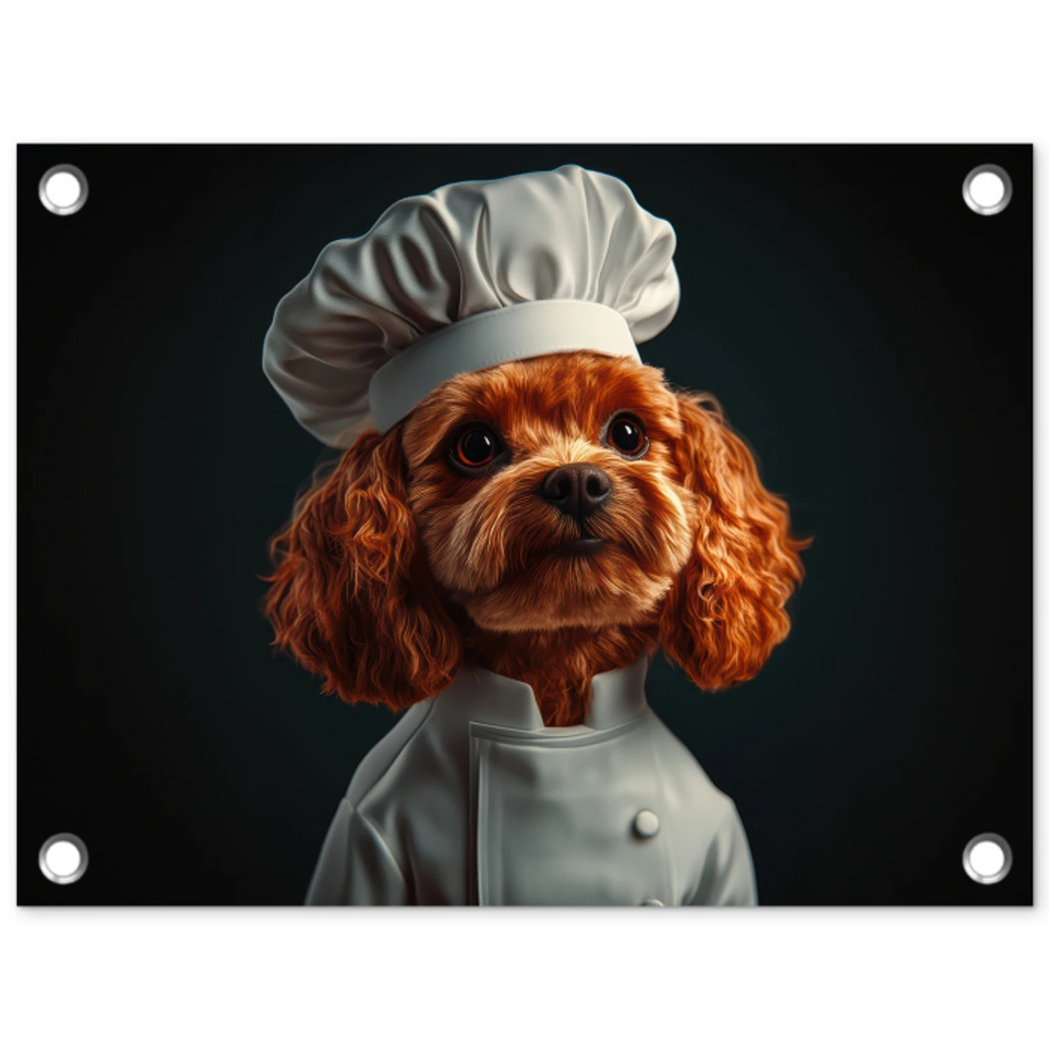 Bruin - Kok - Hondje tuinposter los doek klein -3d