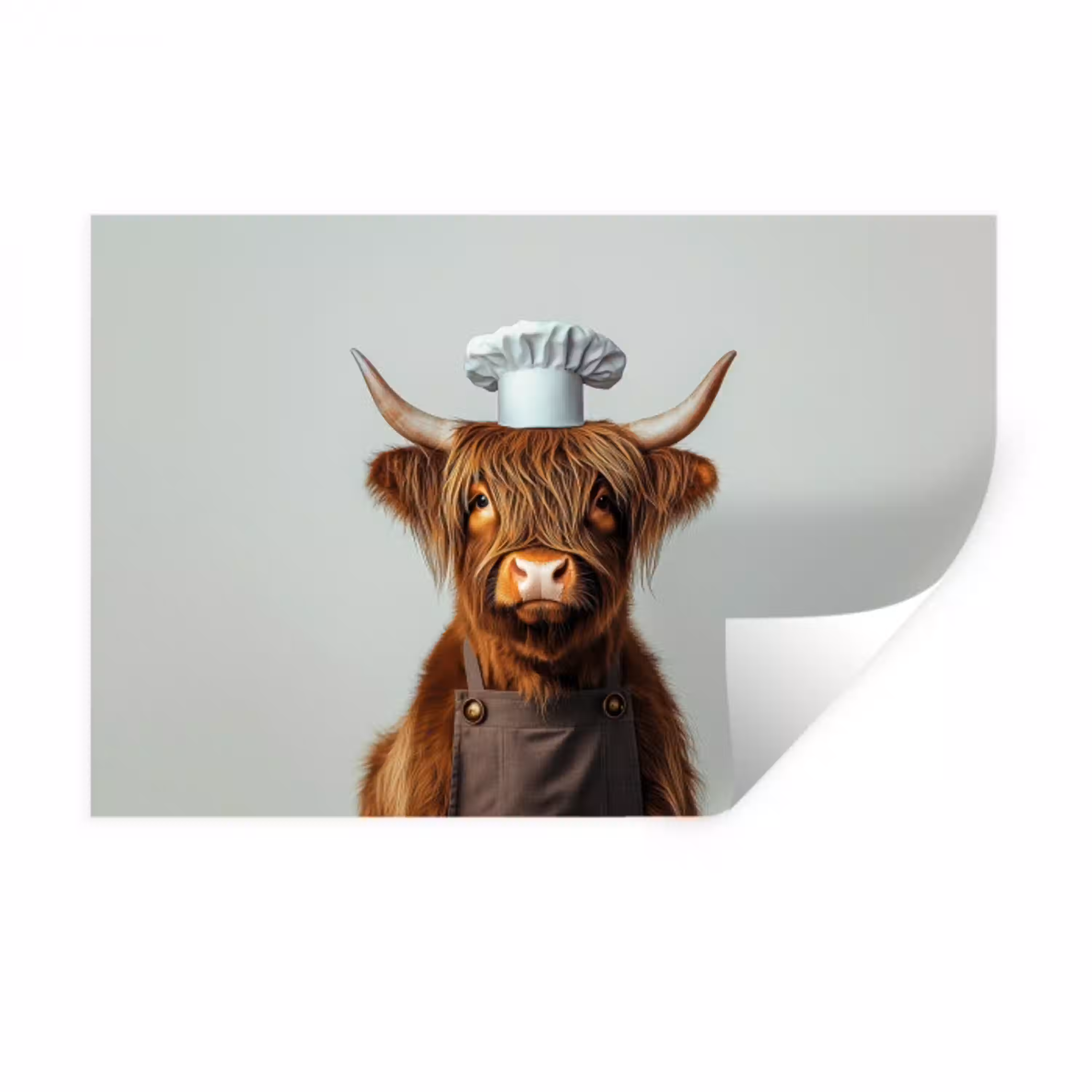 Schotse Hooglander - Bruin - Hoorns - Kokskleding Muursticker klein -3d