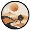Zon - Heuvels - Boom - Abstract Fotolijst rond zonder passe partout klein -3d
