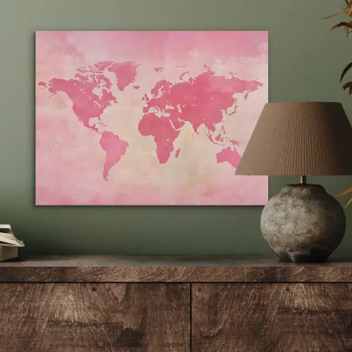 Wereldkaart - Roze - Vaag PET vilt klein -sfeer2