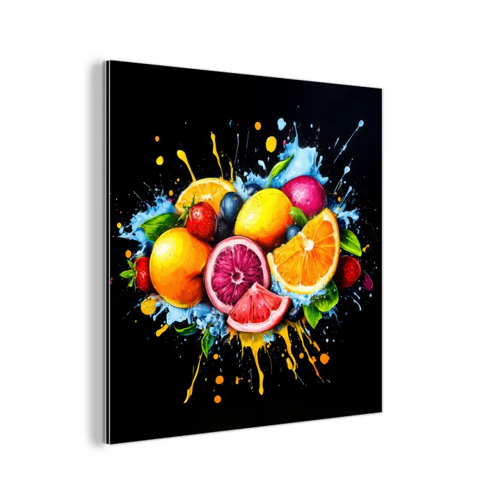 Fruit - Graffiti - Kleurrijk - Sinaasappel - Aardbei - Abstract aluminium wit klein -3d