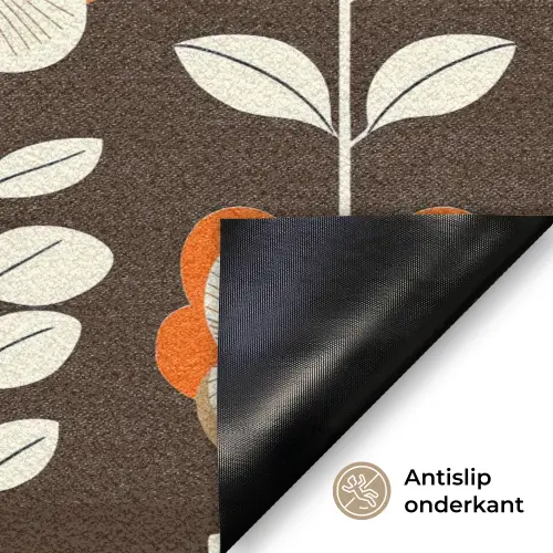 Bloemen - Retro - Bruin Deurmat klein 898 -antislip_NL