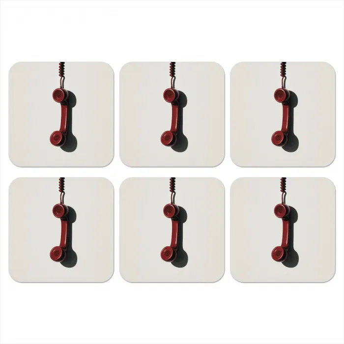 Telefoon - Koord - Rood - Minimalistisch onderzetter kurk middel -3d