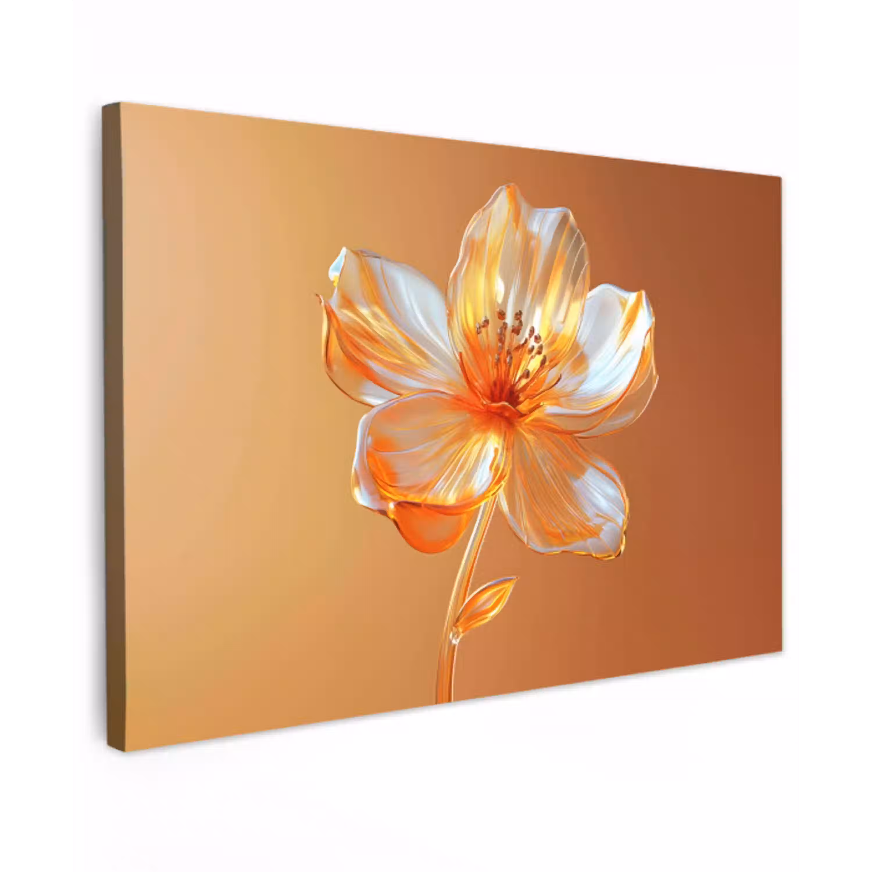 Glazen - Bloem - Oranje Tuinposter op houten frame 2 cm dik klein -3d