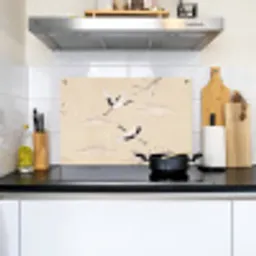 Kraanvogels - Bloesem - Beige Inductie beschemer met haakjes klein -sfeer2
