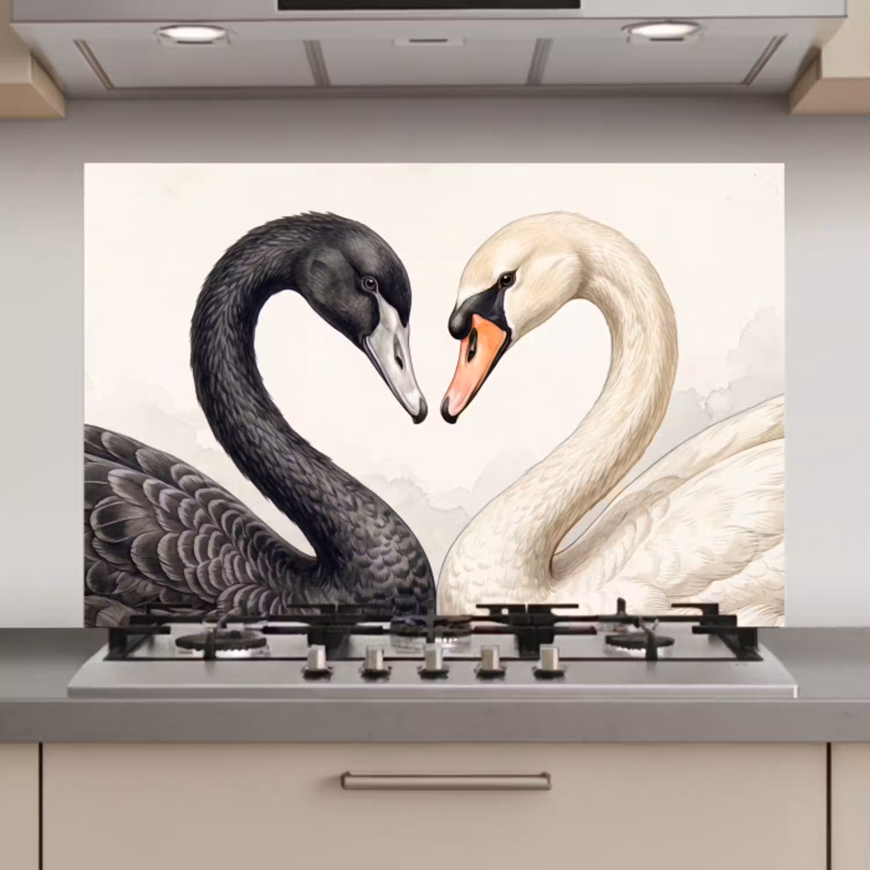 Zwanen - Hartvorm - Dieren keuken achterwand spatscherm klein -3d_website